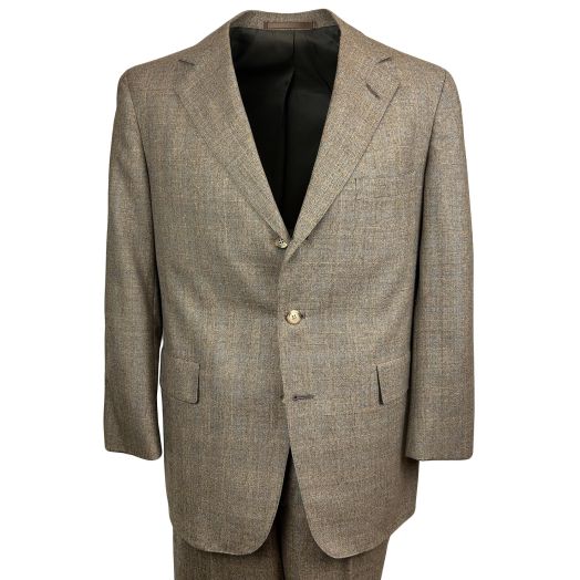 New Old Stock Freedberg Wool Flannel Suit - Brown Plaid with Blue (7783)