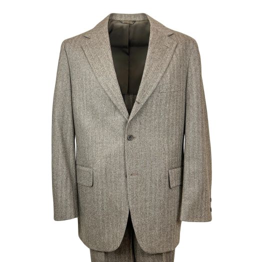 New Old Stock Wool Flannel Suit - Broken Herringbone - Brown (62139)