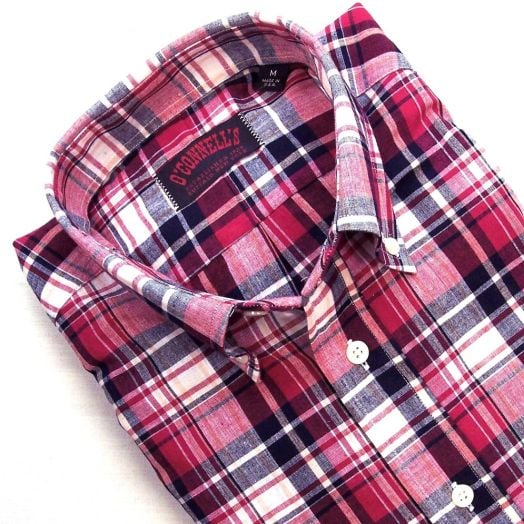O'Connell's Authentic India Madras - Long Sleeve Shirt - Red & Navy (126)