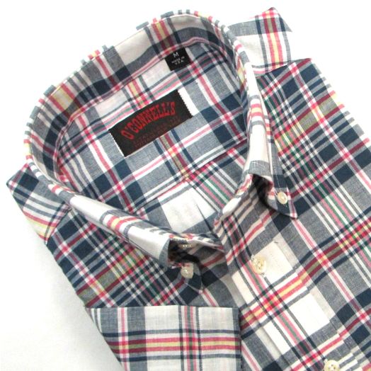 O'Connell's Authentic India Madras - Short Sleeve Shirt - Navy & Pink (194)