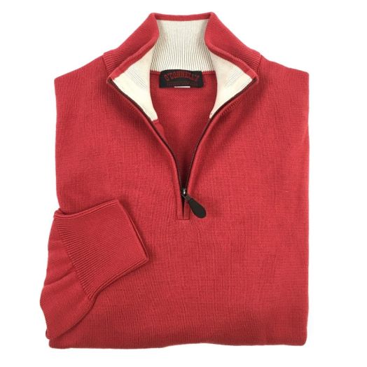O'Connell's Cotton Knit Zip Mock Sweater - Barn Red