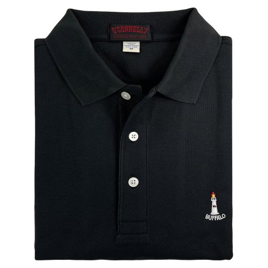 O'Connell's Cotton Pique Polo Shirt - Buffalo Lighthouse - Black