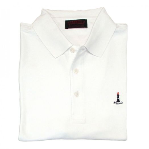O'Connell's Cotton Pique Polo Shirt - Buffalo Lighthouse - White