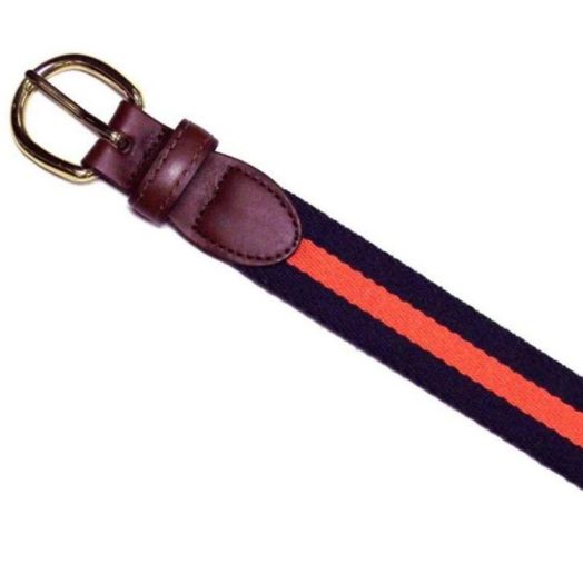 O'Connell's Cotton Surcingle Belt -  Navy with Orange stripe (dark brown tabs)