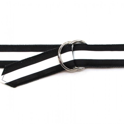 O'Connell's D-Ring Ribbon Belt - Black with White stripe (WG200)