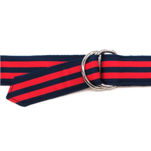 O'Connell's D-Ring Ribbon Belt - Navy with double Red stripe (WG214)