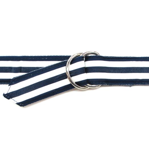 O'Connell's D-Ring Ribbon Belt - Navy with double White stripe (WG213)