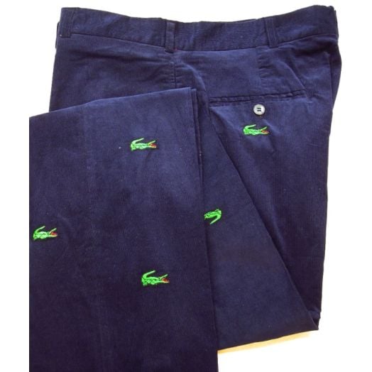 O'Connell's Embroidered Featherwale Corduroy Trousers - Alligators on Navy