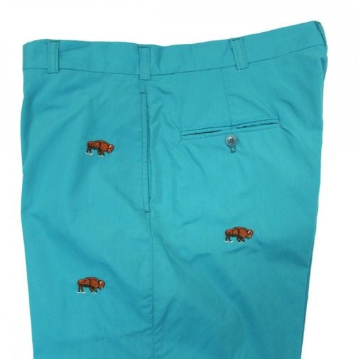 O'Connell's Embroidered Poplin Trousers - Buffalos on Teal