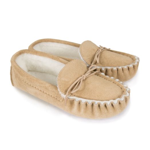 O’Connell’s English Slippers - Shearling lined Soft Sole Moccasin - Sand