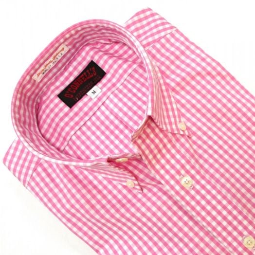 O'Connell's Long Sleeve Buttondown Cotton Sportshirt - Gingham - Pink