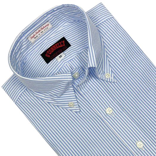 O'Connell's Long Sleeve Popover Shirt - Cotton Seersucker - Blue