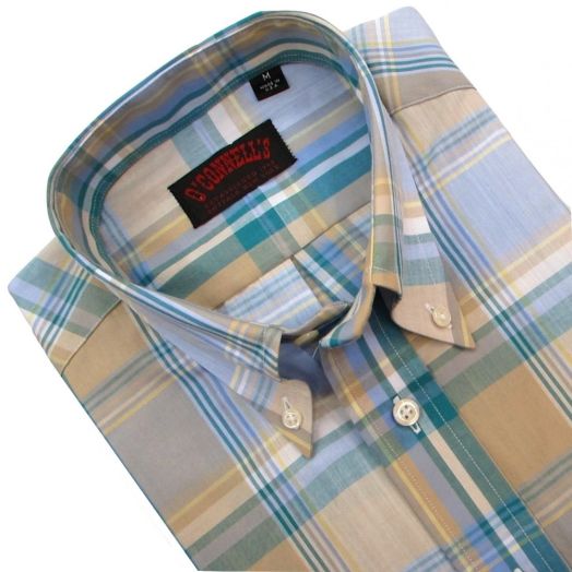 O'Connell's Long Sleeve Sport Shirt - Periwinkle & Tan Plaid