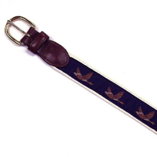 O'Connell's Motif Belt - Ducks - navy on cream