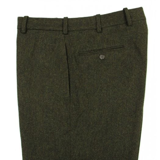O'Connell's plain front Lambswool Herringbone Tweed Trousers - Olive