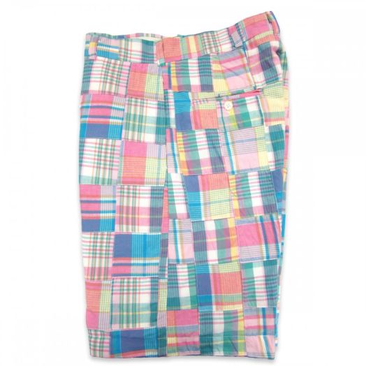 O'Connell's Plain Front Patch Madras Bermuda Shorts - Pink & Aqua (Patch 10)