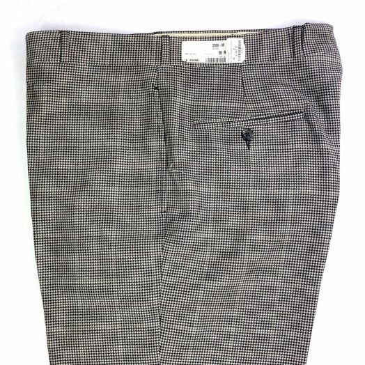 O'Connell's Plain Front Worsted Wool Trousers - Navy & Grey Houndstooth with Burgundy (5560)