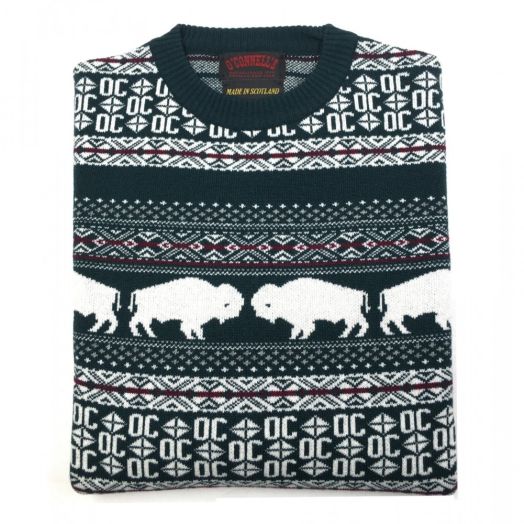 O'Connell's Scottish Geelong Lambswool Sweater - Fair Isle Buffalo - Green