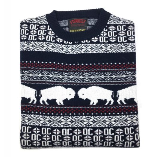 O'Connell's Scottish Geelong Lambswool Sweater - Fair Isle Buffalo - Navy