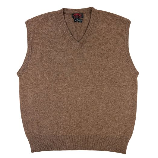 O'Connell's Scottish Lambswool V-Neck Sleeveless Pullover - Tobacco