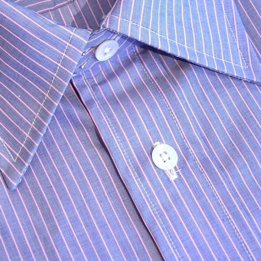 O'Connell's Spread Collar Dress Shirt - Super 120s Blue End-on-End with Pink Stripe