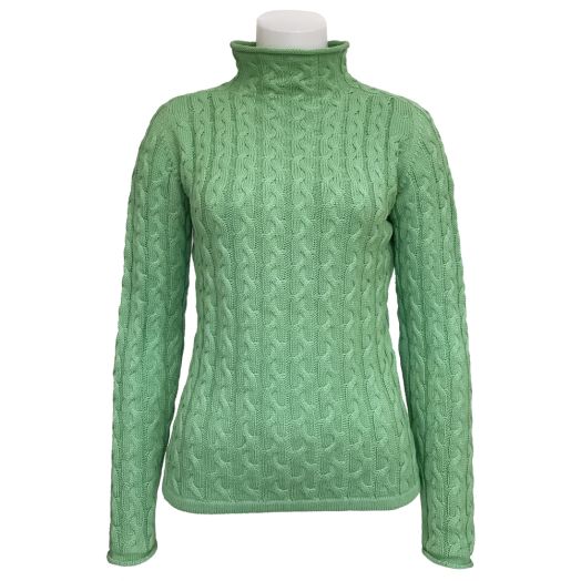 O'Connell's Women's Cotton Cable Roll Neck Sweater - Meadow Green (3631)
