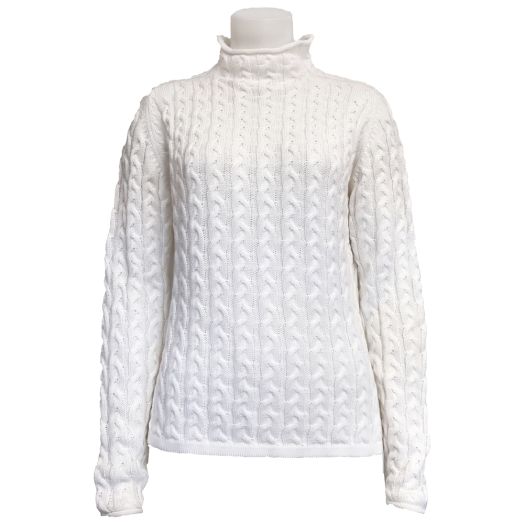 O'Connell's Women's Cotton Cable Roll Neck Sweater - White (3631)