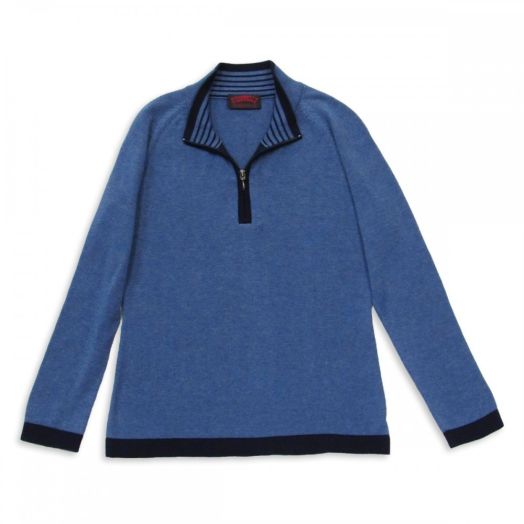 O'Connell's Women's Cotton Half Zip Knit Top - Denim & Navy (3715)