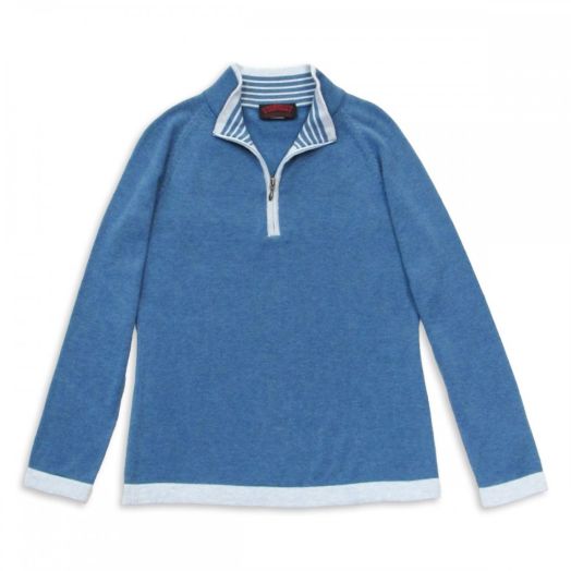O'Connell's Women's Cotton Half Zip Knit Top - Ocean & Sky (3715)