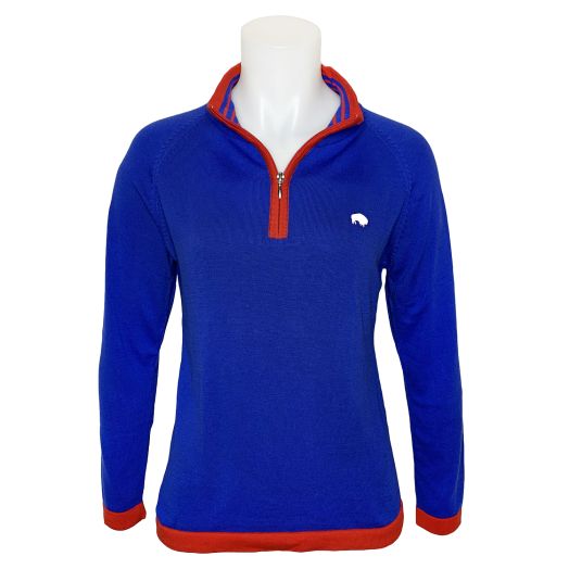 O'Connell's Women's Cotton Half Zip Knit Top - Red & Blue with Buffalo (3715)