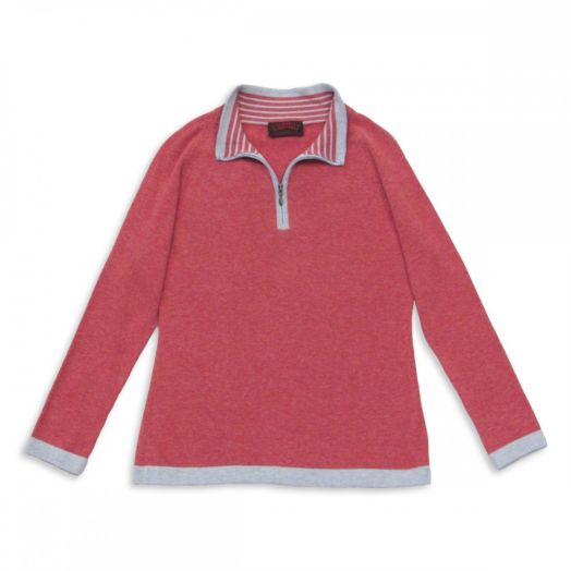 O'Connell's Women's Cotton Half Zip Knit Top - Strawberry & Sky (3715)