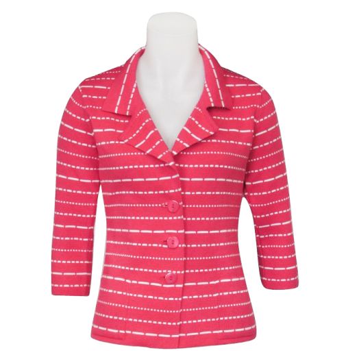 O'Connell's Women's Cotton Knit Jacket - Stella - Ribbon Stripe - Lipstick & White (M6114)