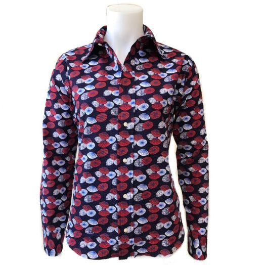 O'Connell's Women's Seersucker Shirt - Parasols - Navy, Red & White