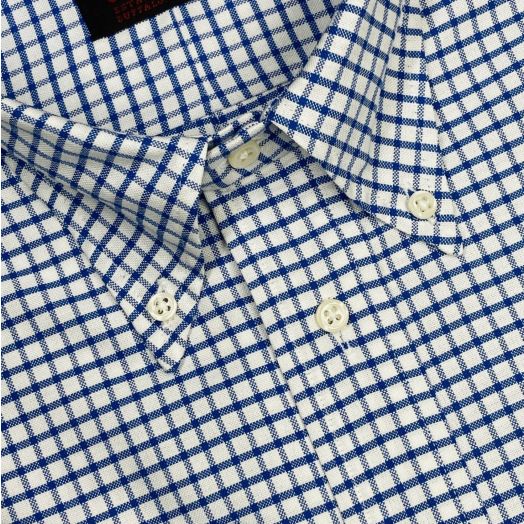 O'C Unlined & Unfused Oxford Cloth Button Down Dress Shirt - Check - Navy Blue