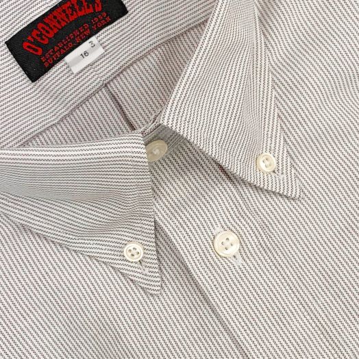 O'C Unlined & Unfused Oxford Cloth Button Down Dress Shirt - Mille Stripe - Burgundy