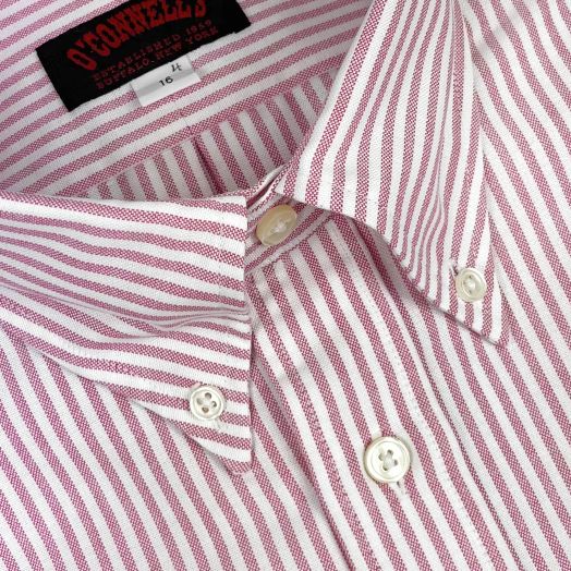 O'C Unlined & Unfused Oxford Cloth Button Down Dress Shirt - University Stripe - Cerise Pink