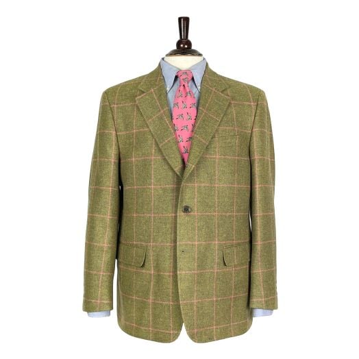 O'Conell's Shetland & Lambswool Sport Coat - Olive Heather with Pink Windowpane