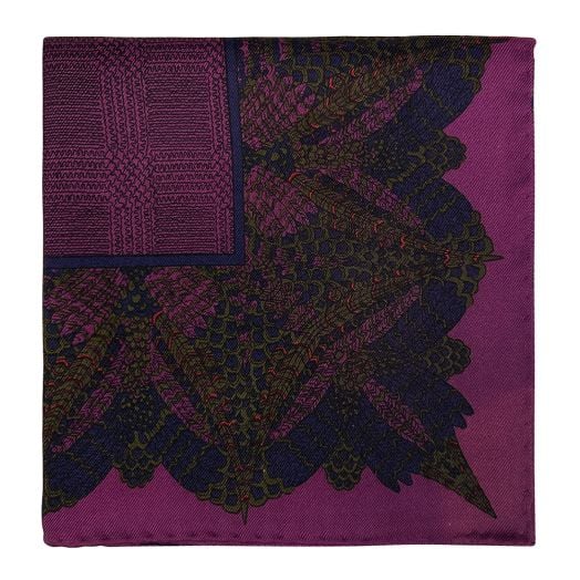 O'Conell's Silk Pocket Square - Paisley Border - Magenta (117214)