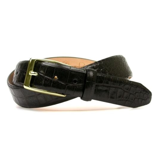 O'Connell's 2-buckle Alligator Embossed Calfskin Belt - Black