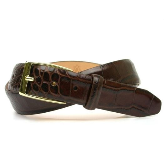 O'Connell's 2-buckle Alligator Embossed Calfskin Belt - Brown