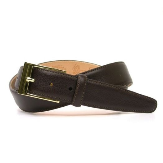 O'Connell's 2-buckle Scotch Grain Calfskin Belt - Brown