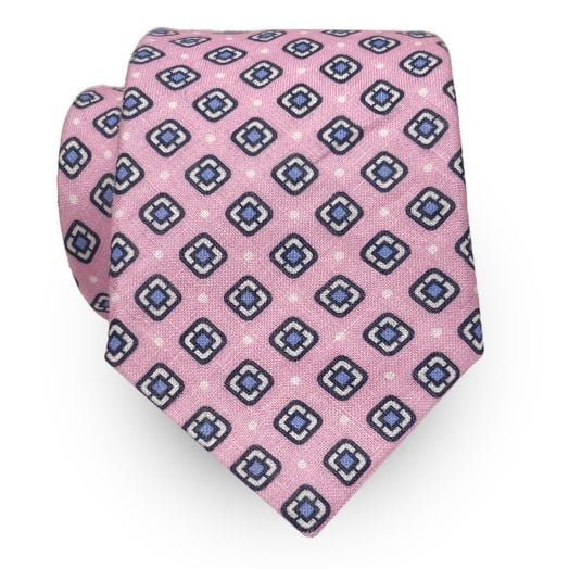O'Connell's 3¼" Linen Necktie - Print - Pink with Sky (93391)