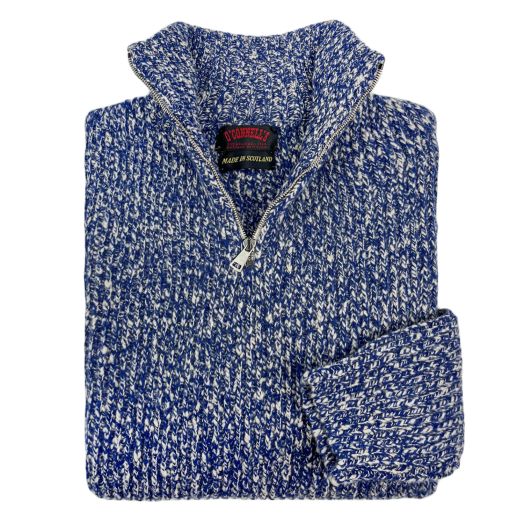 O'Connell's 3-ply Geelong Lambswool Ribbed Quarter Zip - Blue Marl