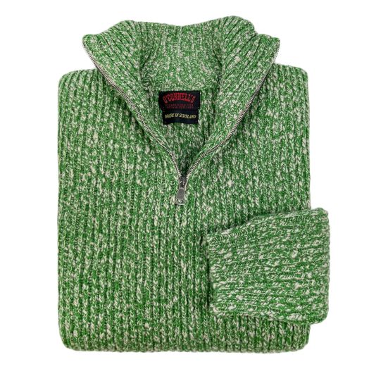 O'Connell's 3-ply Geelong Lambswool Ribbed Quarter Zip - Green Marl