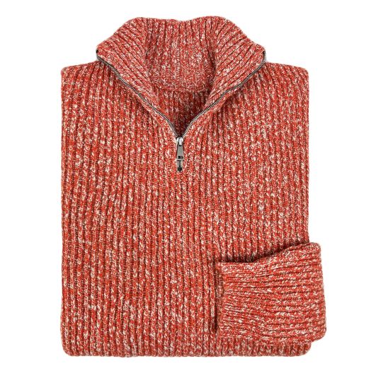 O'Connell's 3-ply Geelong Lambswool Ribbed Quarter Zip - Orange Marl