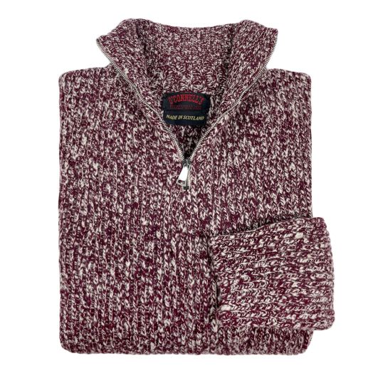 O'Connell's 3-ply Geelong Lambswool Ribbed Quarter Zip - Wine Marl