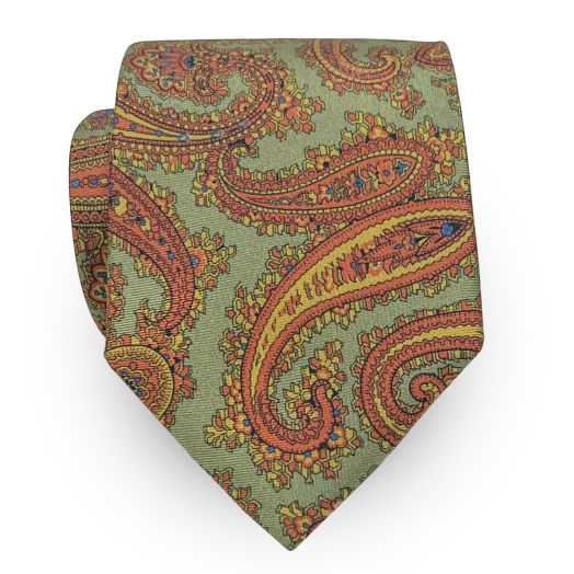 O'Connell's 3¼" Silk Print Necktie - Paisley - Moss (86343)