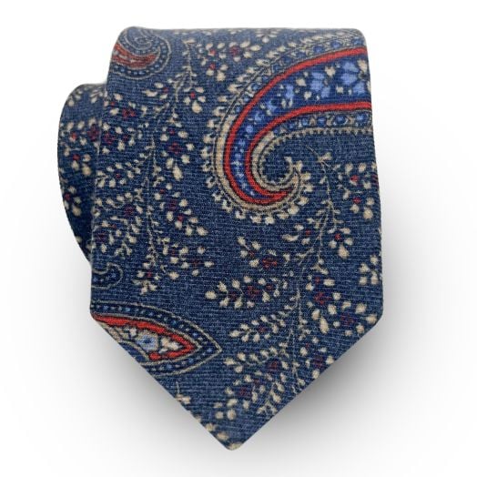 O'Connell's 3¼" Washed Wool Necktie - Paisley - Blue (099937)