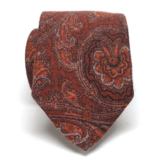 O'Connell's 3¼" Washed Wool Necktie - Paisley - Burgundy (95401)