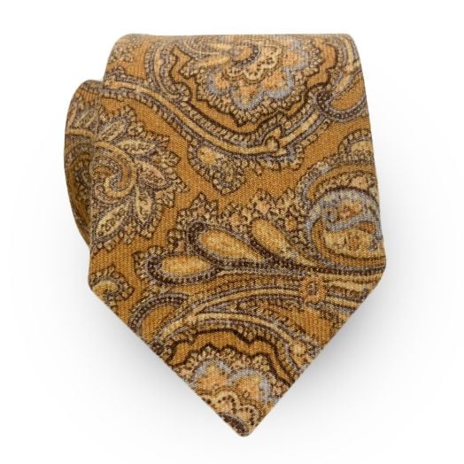 O'Connell's 3¼" Washed Wool Necktie - Paisley - Gold (95403)